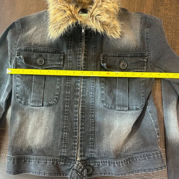 Judith March Black Denim Jacket Faux Fur Collar Women’s Size Small - Picture 4 of 6